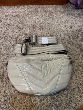 THINK ROYLN Glossy Quilted Cream Crossbody Bag with Adjustable Strap